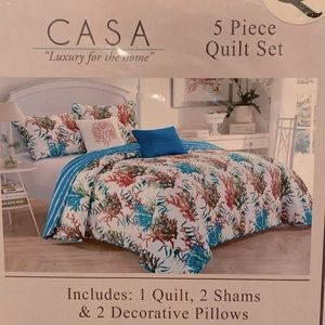 New Casa Luxury of home Summer blue coral quilt set 5 piece Quilt set